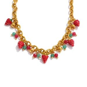 Berry Luxe Charm Necklace – Gold-Tone Strawberry Statement Chain